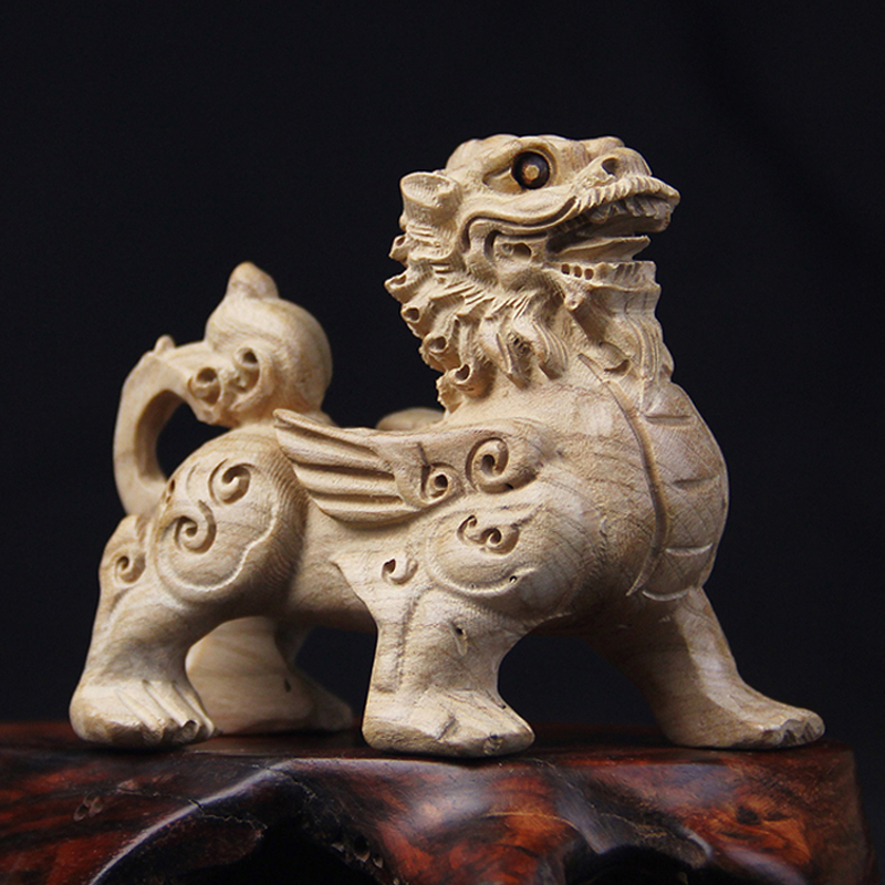 兴润阁 桃木貔貅摆件手工雕刻手把件汽车工艺品文玩木雕 单只