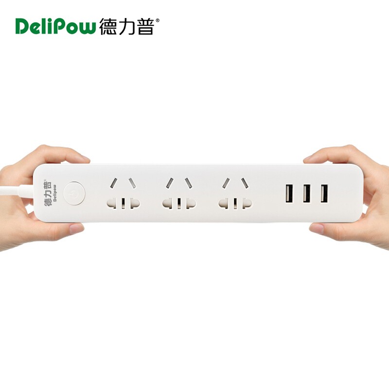 德力普（Delipow） 排插 USB插座2.4A快充 多功能新国标插排/插线板/接线板/拖线板 3USB+3角插口*3+2角插口*3【1.8米】