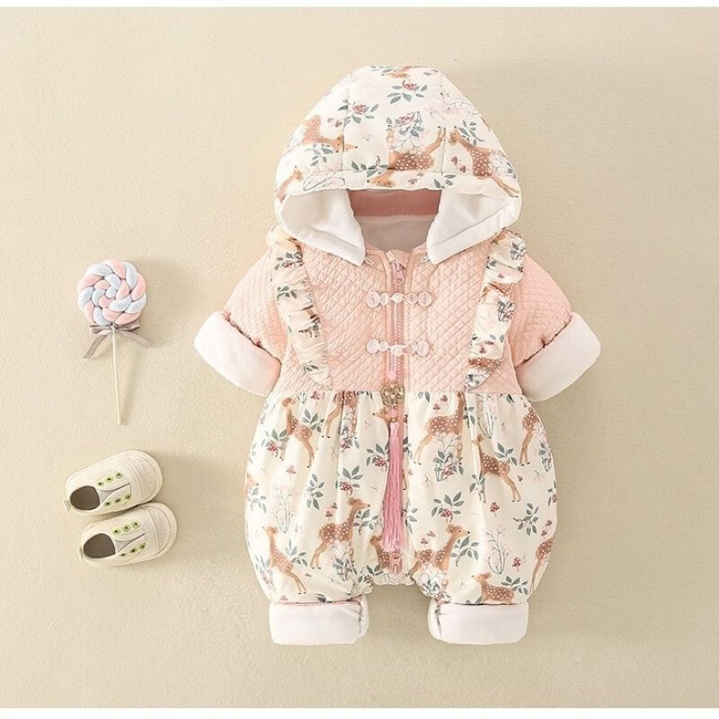 小孩子冬天穿的女宝宝冬装可爱加绒加厚外出抱衣冬季保暖连体衣新生儿