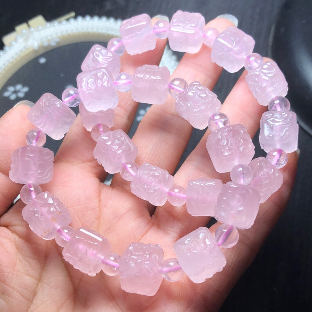 瓶凡天然粉晶凤穿牡丹方糖手串芙蓉石方块手链粉水晶饰品送闺蜜礼