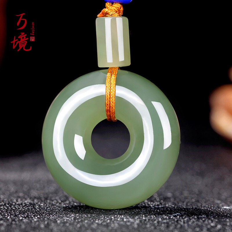 万境 天然和田玉 青玉冰种面包圈 平安扣女款吊坠 玉石玉坠男女挂件