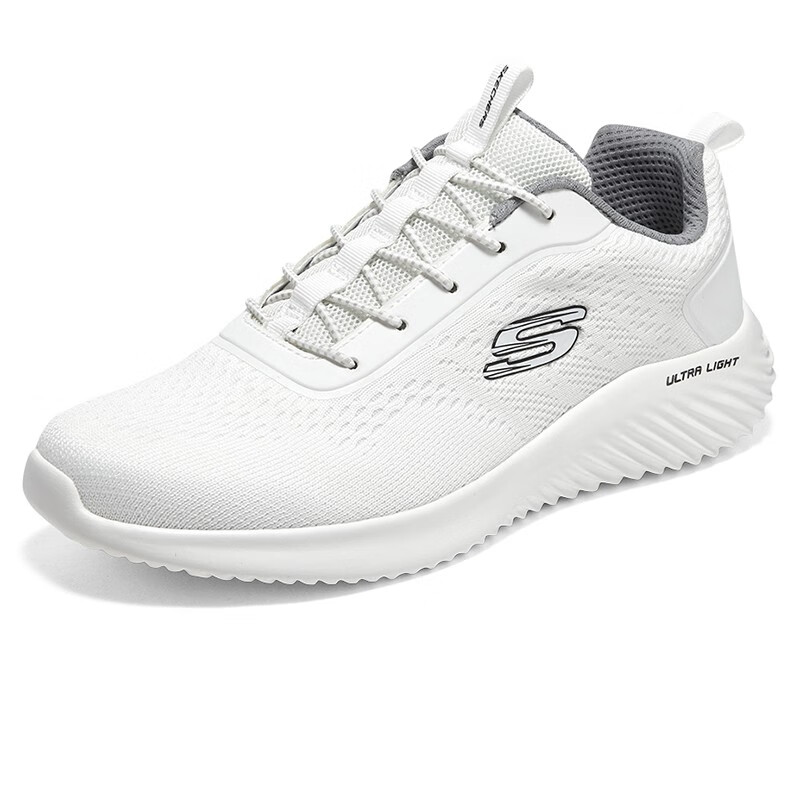 斯凯奇（Skechers）男鞋夏季2025新款软底网面鞋轻便跑步鞋运动鞋减震透气休闲小白鞋 白色-WHT 41