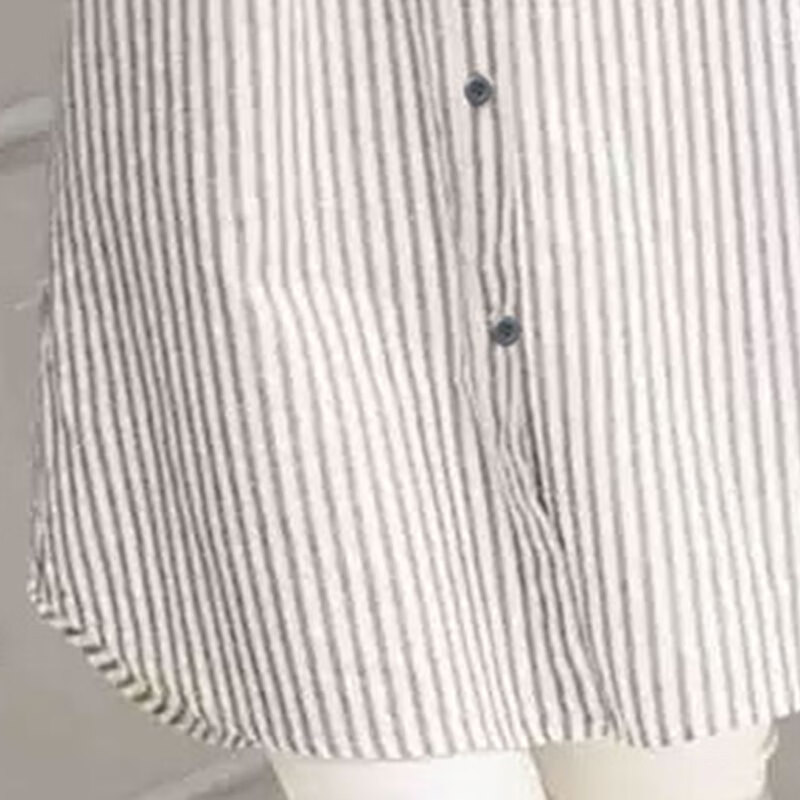 子牧棉麻秋装 女文艺民族风条纹衬衫上衣宽松显瘦长袖刺绣衬衣9009 灰白条纹 XL(建议125-135斤)