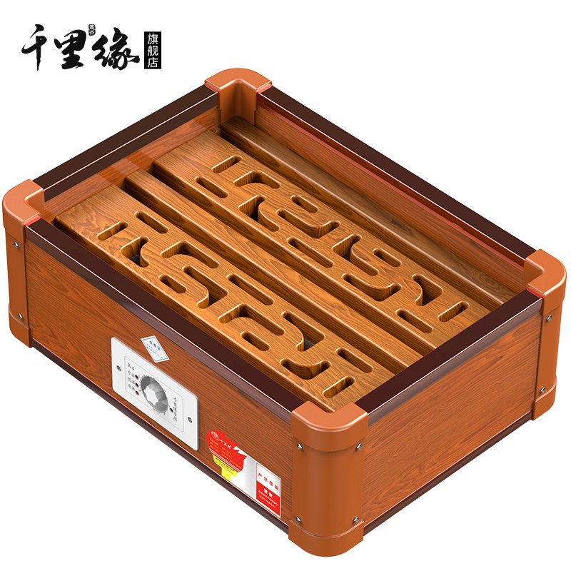 千里缘 实木烤火炉家用取暖器办公室暖脚器冬季烤火炉家用小型烤脚取暖器烤火箱省电火桶烤火盆烘脚神器TT 45*32*17cm雕花单人款