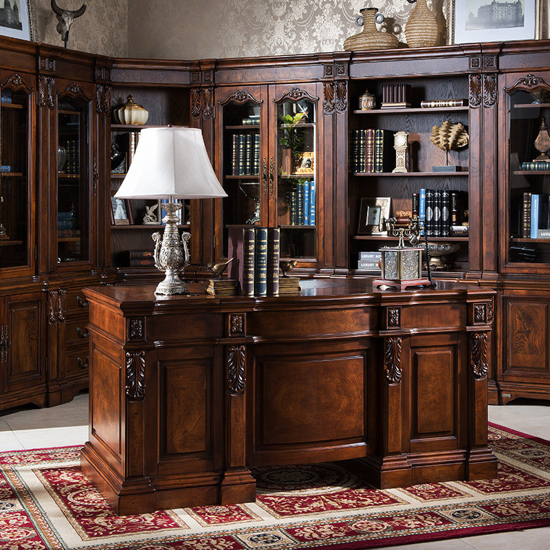 欧伦美美式乡村实木大班台欧式复古实木书桌书桌家用复古书桌电脑桌