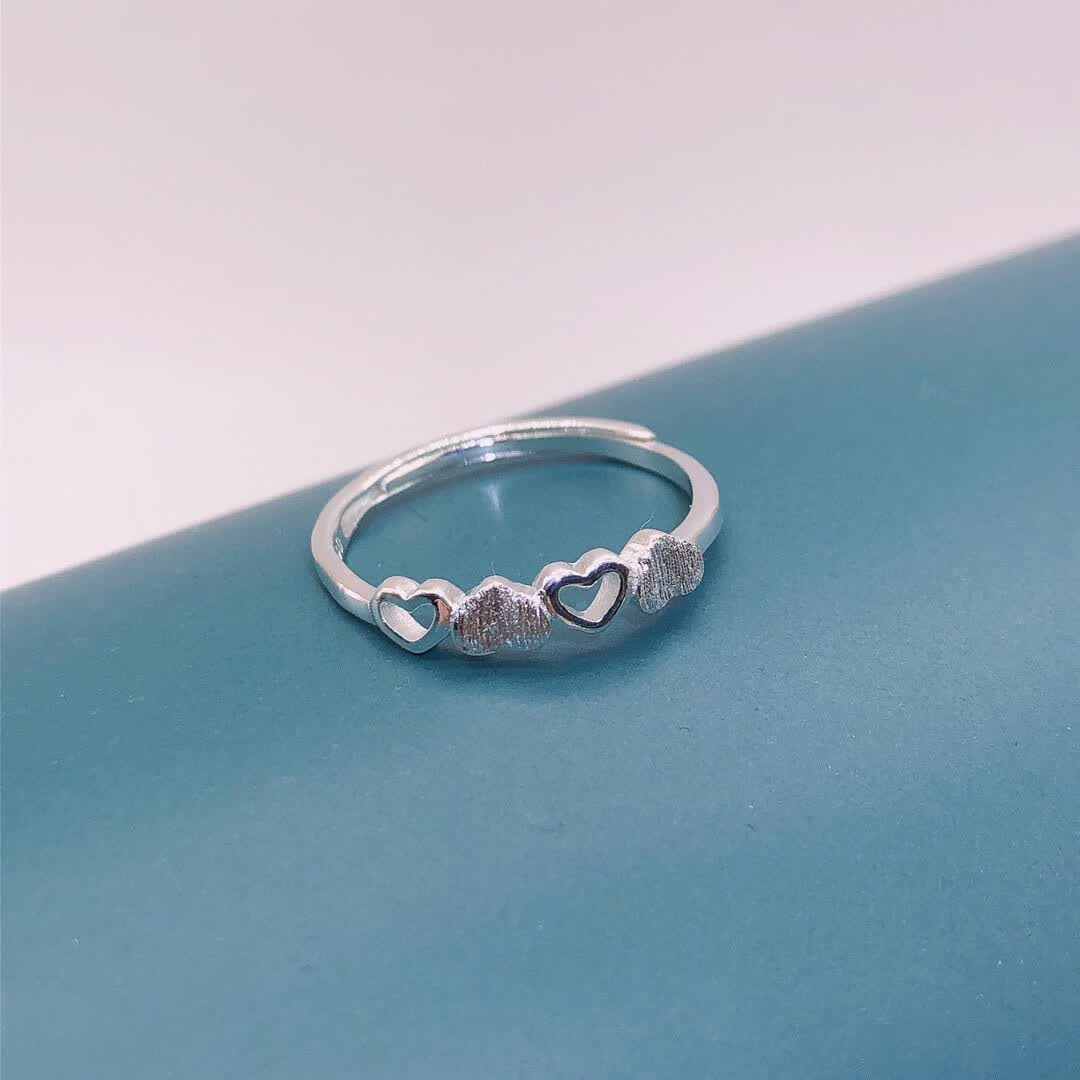 郎恋足银990 拉丝爱心 精美戒指时尚 潮流款式 戒指 开口可调节