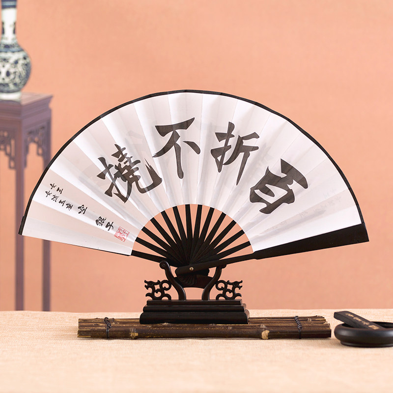 中国风山水8寸古风随身男扇子定制八寸绢布纸扇清明上河图 百折不挠
