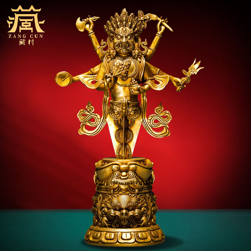 藏村铜鎏金《六臂马哈嘎拉金刚撅》铜像摆件玄关办公室工艺品铜雕摆饰