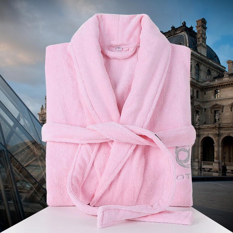 毛巾料男女睡袍游泳吸水速干春秋季全棉长款浴衣 粉色 /纯棉毛巾料 m