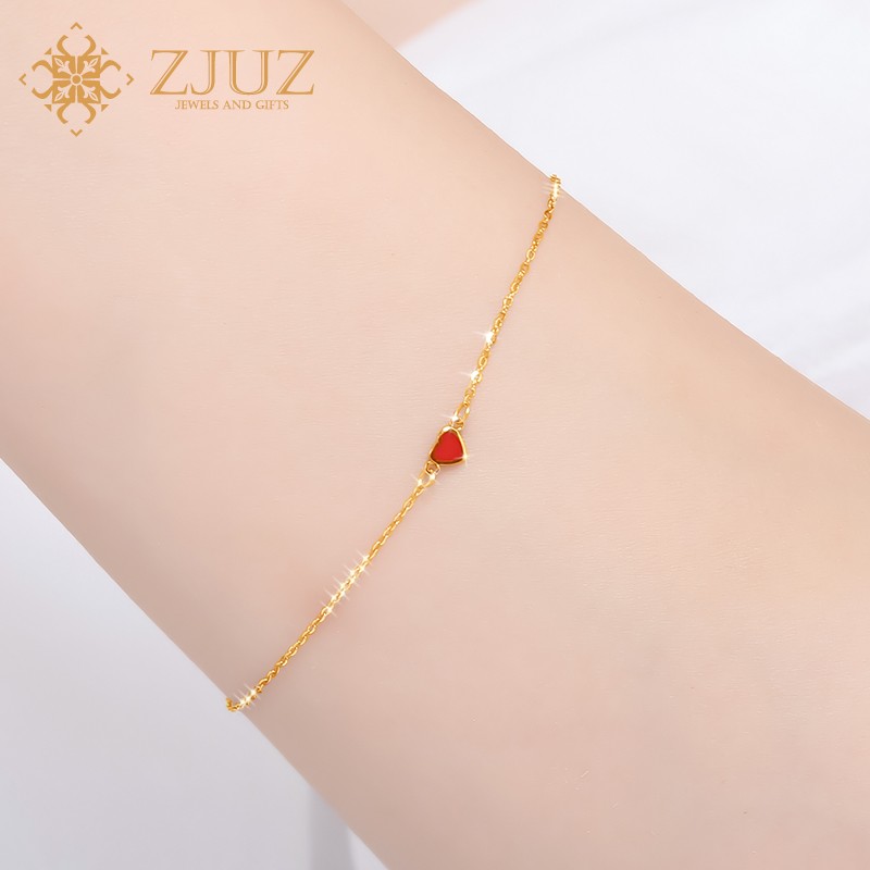 ZJUZ18K金手链女款au750小红心手链彩金玫瑰金手链女时尚饰品送女友 18K金黄金色 16+2(cm)