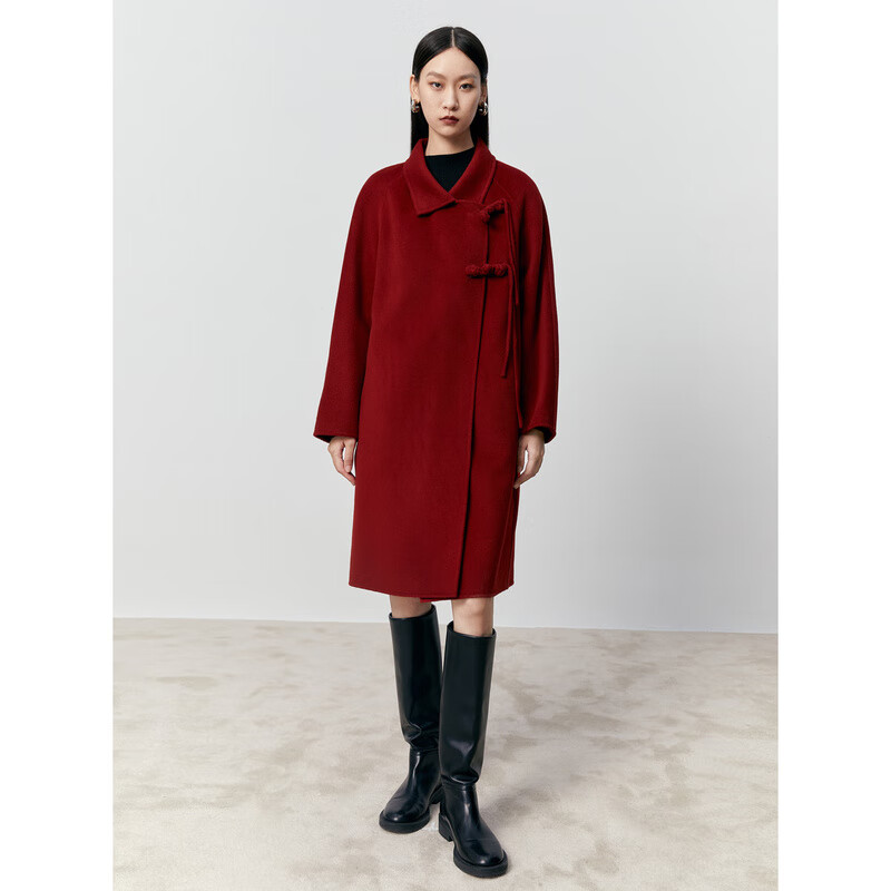 太平鸟女装冬季中式双面呢大衣A1AAD4326 红色 M