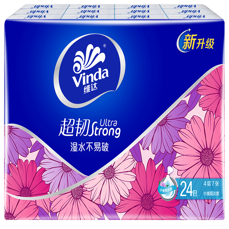 有券的上：维达 Vinda  手帕纸 超韧系列   雏菊淡香   4层  7张*24包