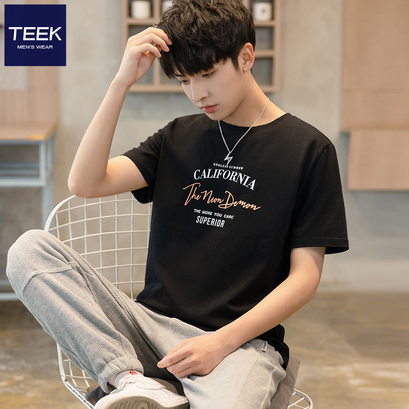 TEEK短袖重磅纯棉t恤男装 夏季新款潮流男士打底上衣服青少年休闲体恤 【不易褪色】HSA29黑色  S