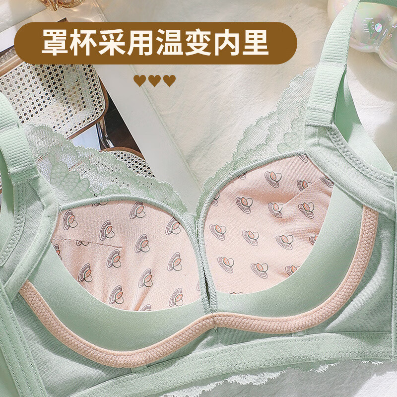 佧森滋调整型防下垂内衣女小胸聚拢夏季无钢圈蕾丝文胸罩 香槟白-单件【自然显胸型 厚1.6  32/70AB