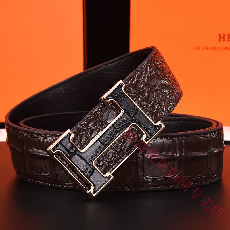 酷奇袋鼠男士皮带真牛皮时尚百搭H铜扣工字扣真皮休闲青中年腰带男 H黑色+银扣 3.8宽 105cm