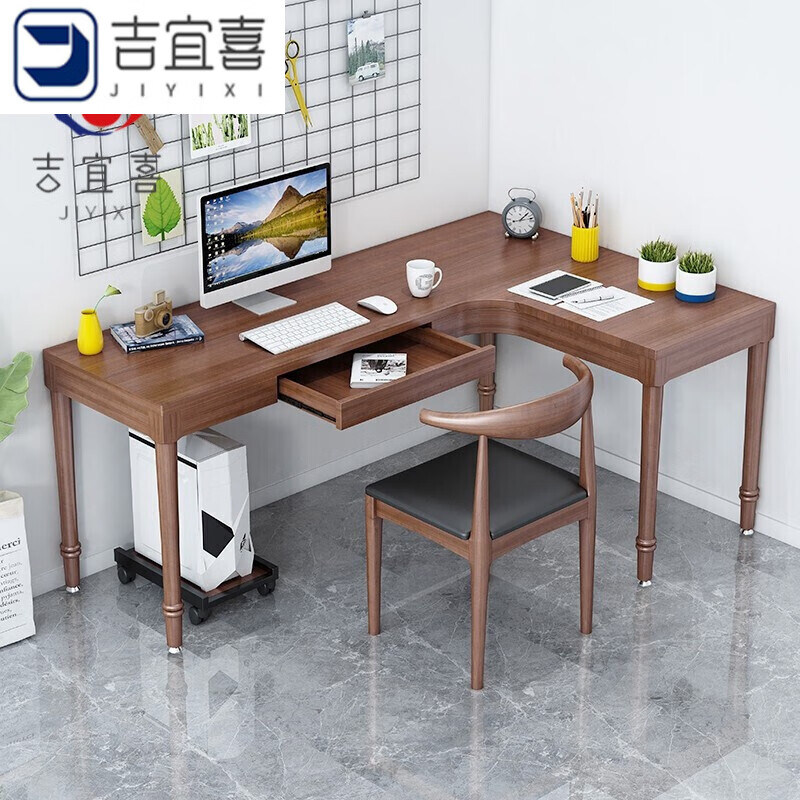 简易办公桌写字桌转角l型实木台式电脑桌拐角书桌工作台书架组合家用