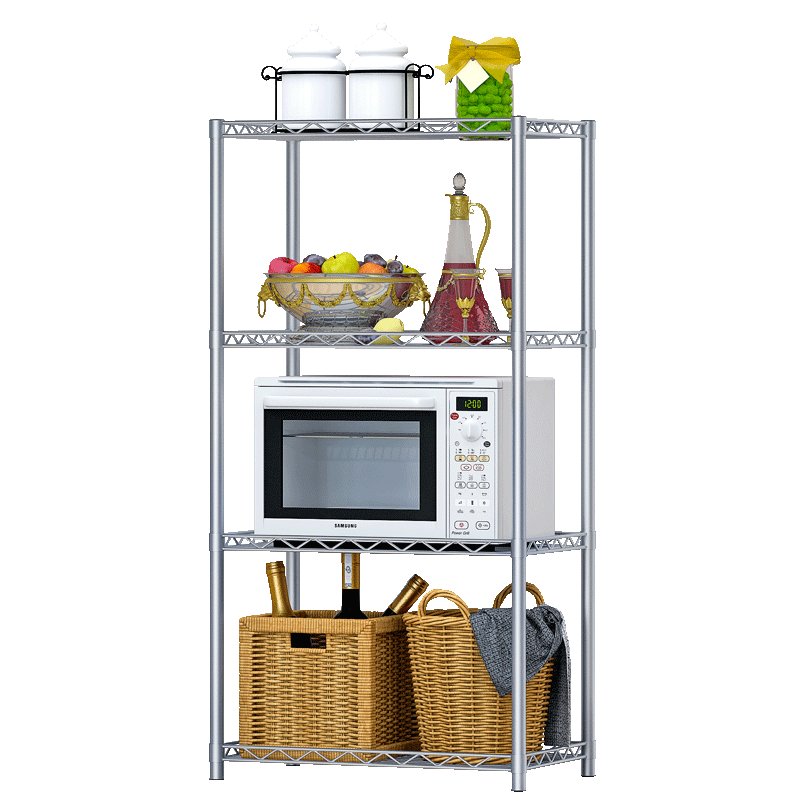 索尔诺 置物架层架 微波炉架置物架蔬菜架防锈铁艺厨房蔬菜架杂物架搁物架浴室卫生间储物架子z4 四层银灰色56*35*120CM