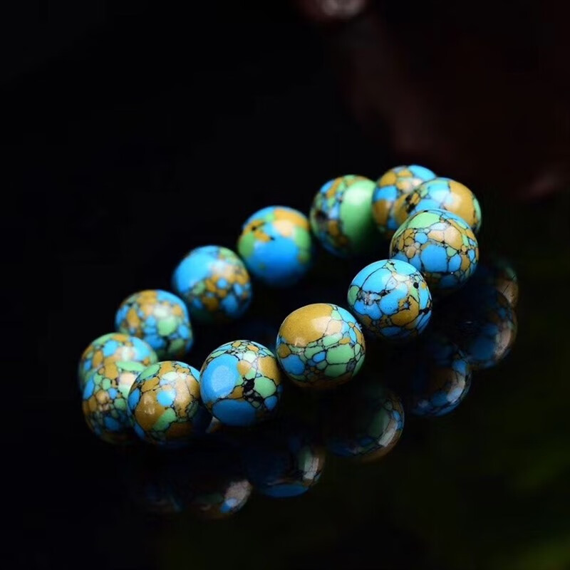 snqp原矿唐三彩蓝绿松石手串手链佛珠108颗高瓷料细附证书