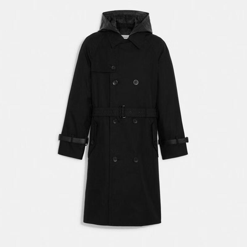 蔻驰coach男士trench 轻便防风舒适保暖连帽风衣外套 black s