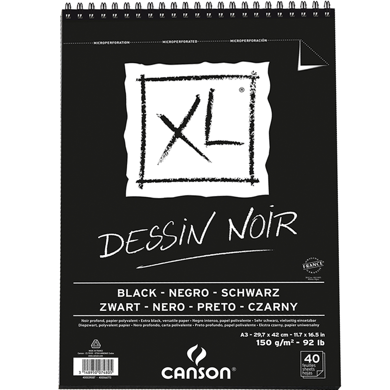 康頌（CANSON）XL系列素描本a4彩鉛美術(shù)生繪畫(huà)本a3速寫(xiě)本a5黑內頁(yè)牛皮紙便攜素描紙手帳本馬克筆本 黑色紙張-素描簿150g A3 40張