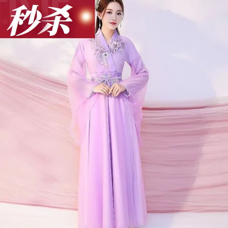 宾容（BINRONG）古装女汉服襦裙仙女修身清新淡雅仙气古风大广袖古筝演出服装春夏 紫罗兰 XL体重126-140斤高性价比高么？