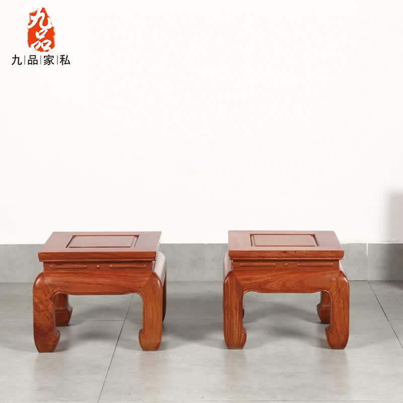 九品家私红木家具缅甸花梨(学名:大果紫檀)马蹄足小凳子素面小方凳