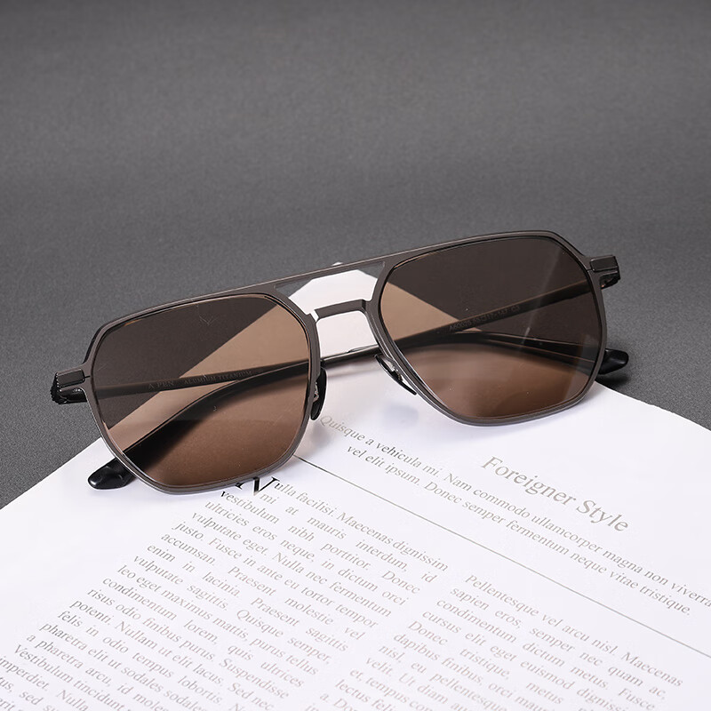 眼镜太阳镜墨镜男士大框大脸时尚石头镜清凉养眼东海老料 浅茶色镜片