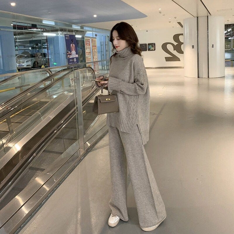 大码女装胖mm心机显瘦洋气气质搭配毛衣两件套装 燕麦色 m_85-100斤