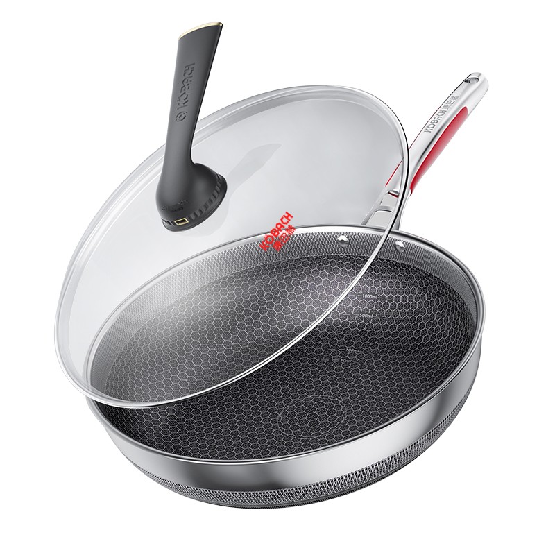 康巴赫第五代双面蜂窝花纹不粘锅少油烟炒菜锅家用电磁炉燃气灶通用