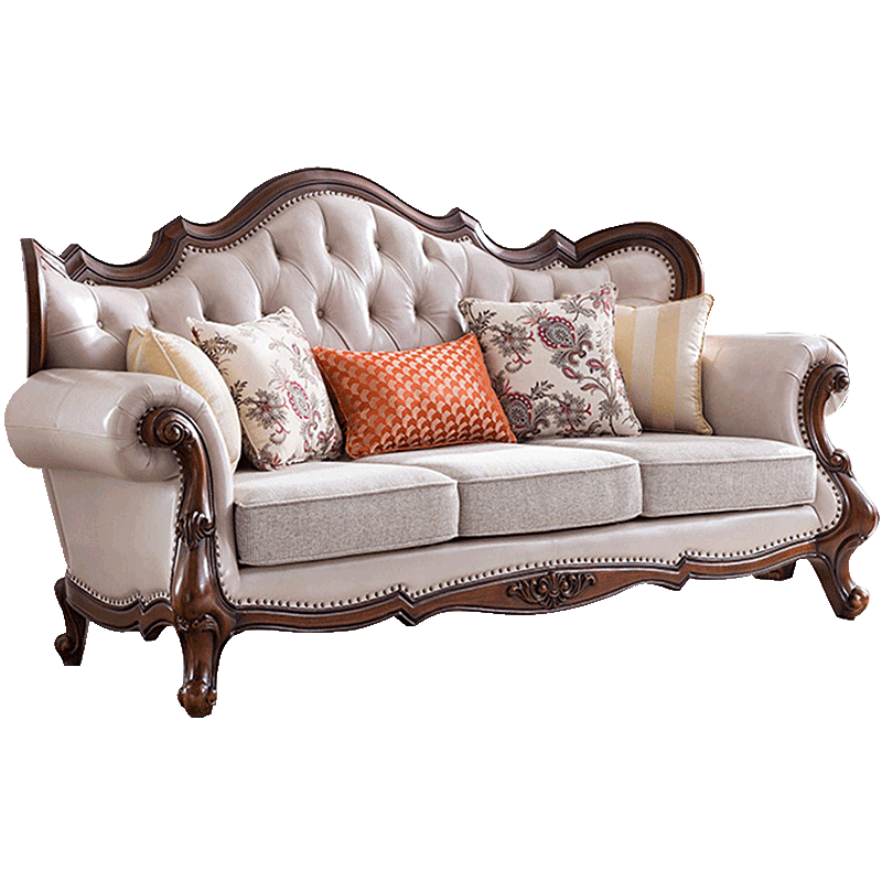 艾理思沙发 美式实木沙发 欧式真皮沙发组合 客厅家具 1+2+3组合