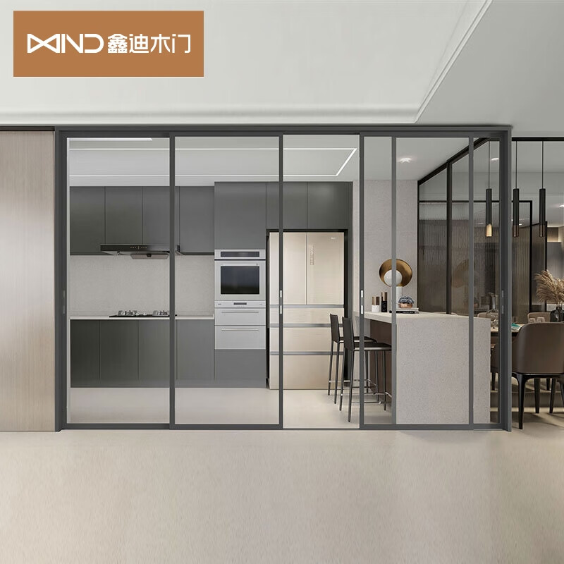 鑫迪钛镁合金门厨房阳台门定制玻璃门推拉门防水防潮摩登系列 两轨两