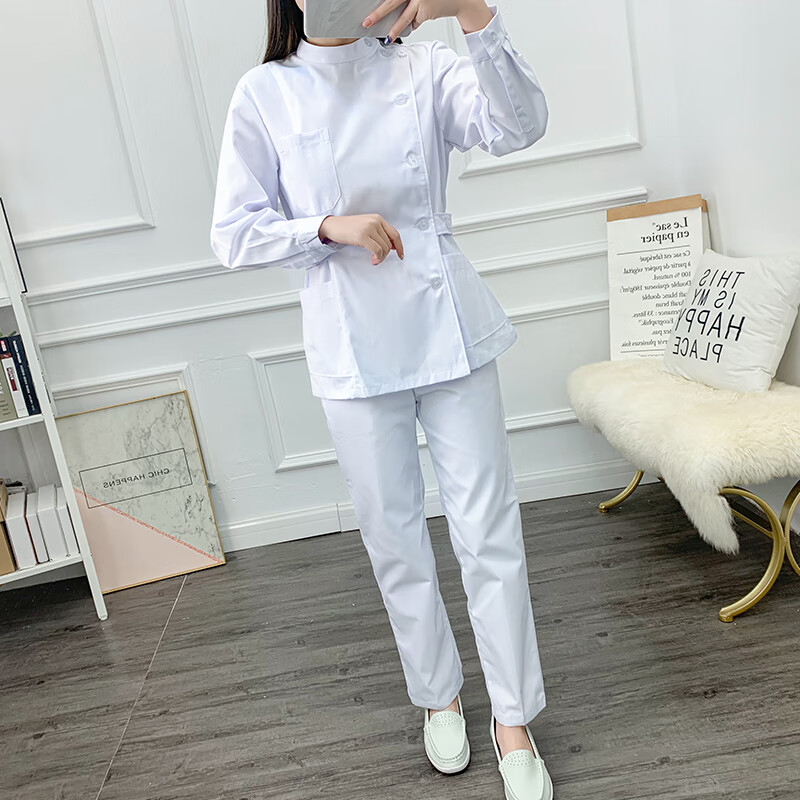 南丁格尔护士服分体套装女立领薄短款长袖口腔医院蓝色全套工作服