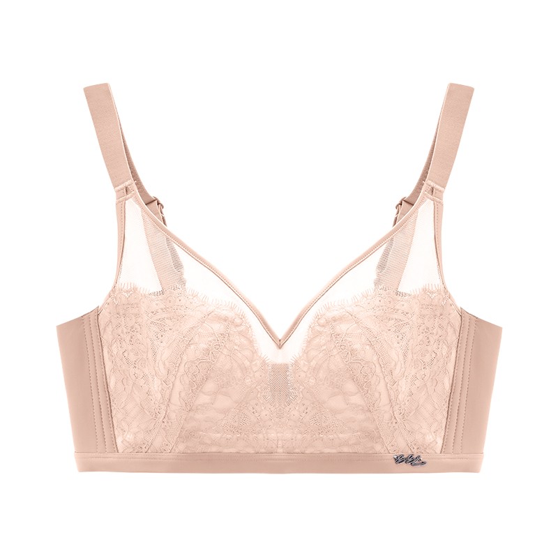 安致儿 超薄款内衣女士蕾丝性感大胸显小收副乳胸罩透气聚拢无钢圈文胸 肤色 80B （36=80BCD通杯）