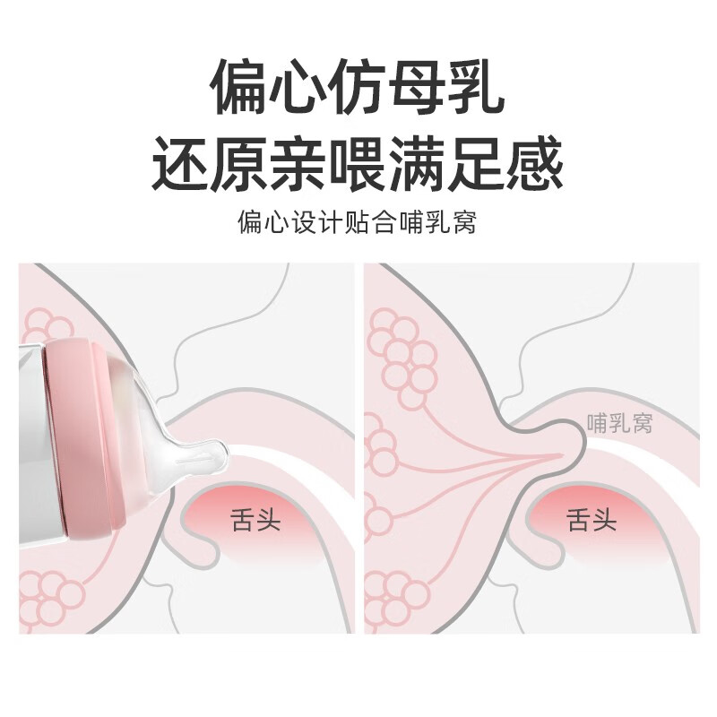 欧贝妮新生婴儿奶瓶防胀气玻璃奶瓶母婴用品初生0-3-6个月以上 150ml粉 0-3个月 【偏心防胀气】