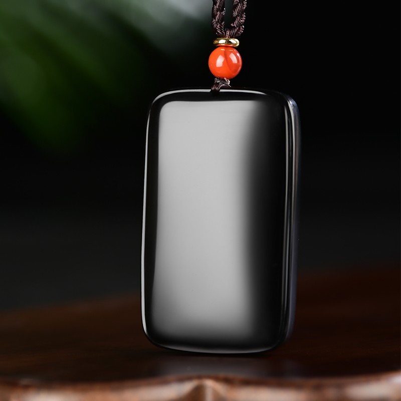 玉赐平安新疆天然和田玉无饰牌挂坠墨玉平安无事牌男士吊坠女款项链