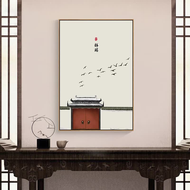 新中式客厅沙发背景墙装饰画玄关走廊中国风建筑挂画民宿故宫壁画 a