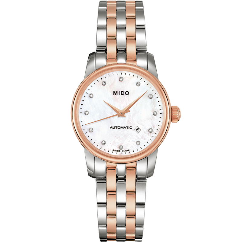 美度（MIDO）【官方正品】貝倫賽麗系列真鉆迷你小表盤女士機(jī)械腕表 12顆真鉆/29mm表盤/玫瑰金貝母盤