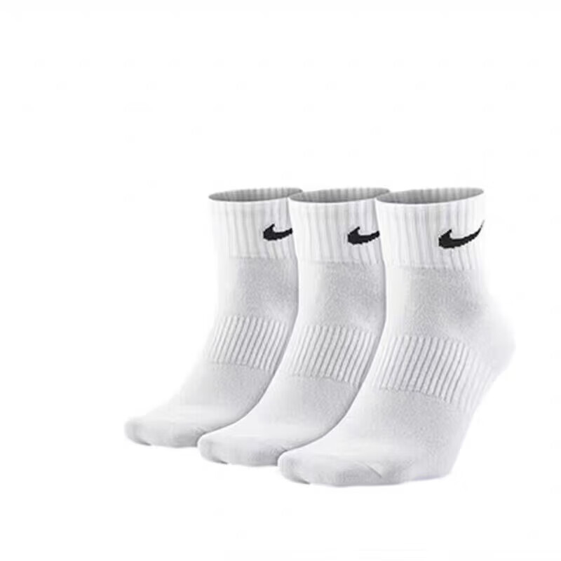 nike袜子男纯棉外穿中筒长袜秋冬加厚毛巾底黑白运动袜 中筒【全白3双