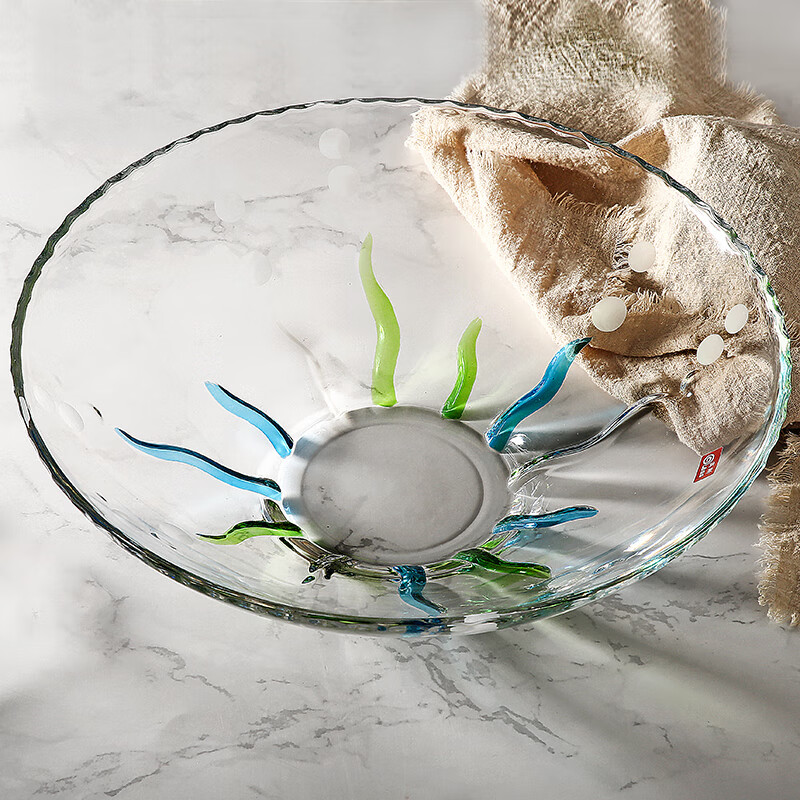 高斯glass水晶玻璃水果盘搬家乔迁开业礼物 手工雕花 325mm