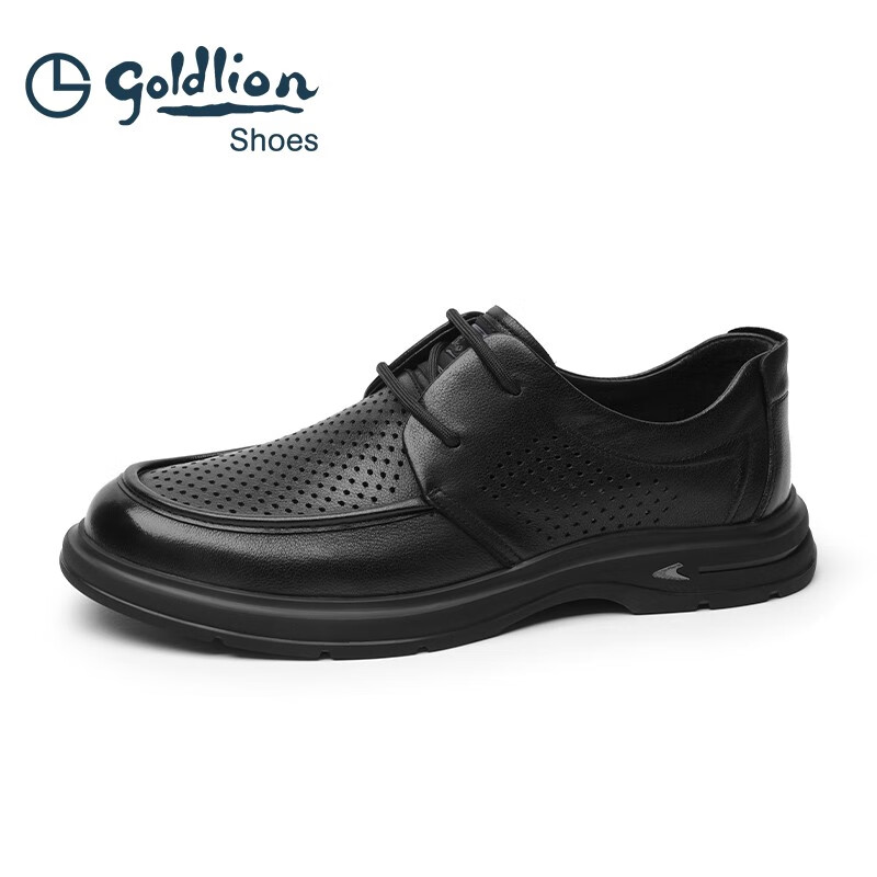 金利来（Goldlion）凉鞋男鞋皮鞋男夏季休闲鞋冲孔透气驾车休闲皮鞋男士皮鞋 黑色 42