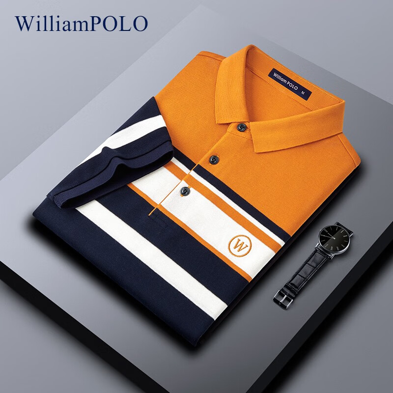 英皇保罗(williampolo)短袖polo衫男装纯棉翻领条纹夏装男士商务休闲