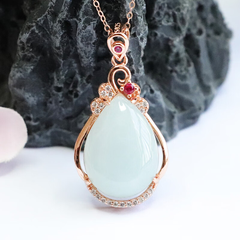 铭闽s银镶翡翠水滴吊坠玉石玉器珠宝fc 翡翠水滴银镶吊坠(不含链) 27*