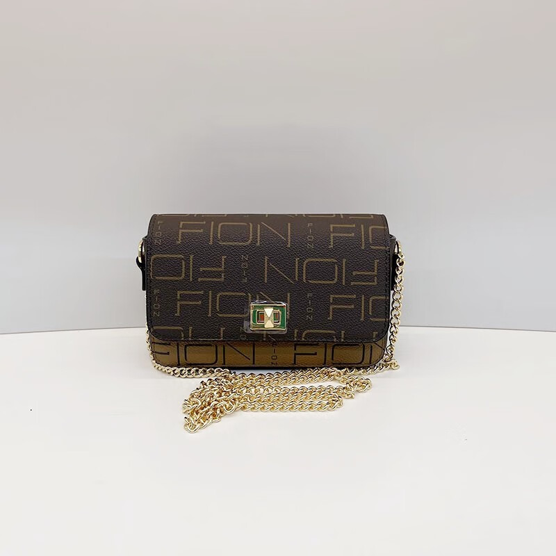 菲安妮Fion/印花鎖扣小方包洋氣斜挎包 迷你老花包單肩包我 駝/啡