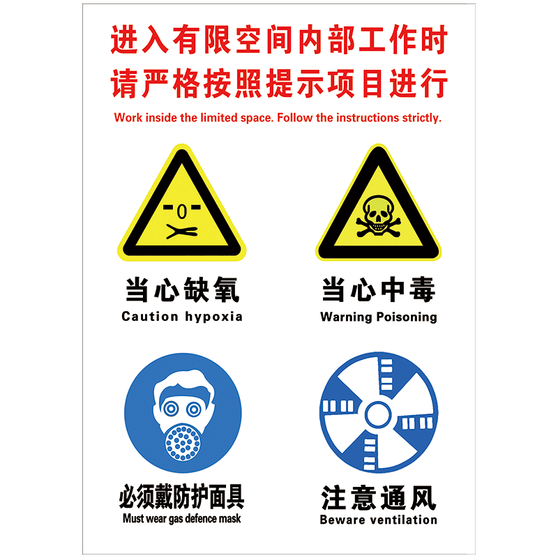 有限空间作业安全告知牌 密闭受限有限空间风险警告警示牌标志标识牌