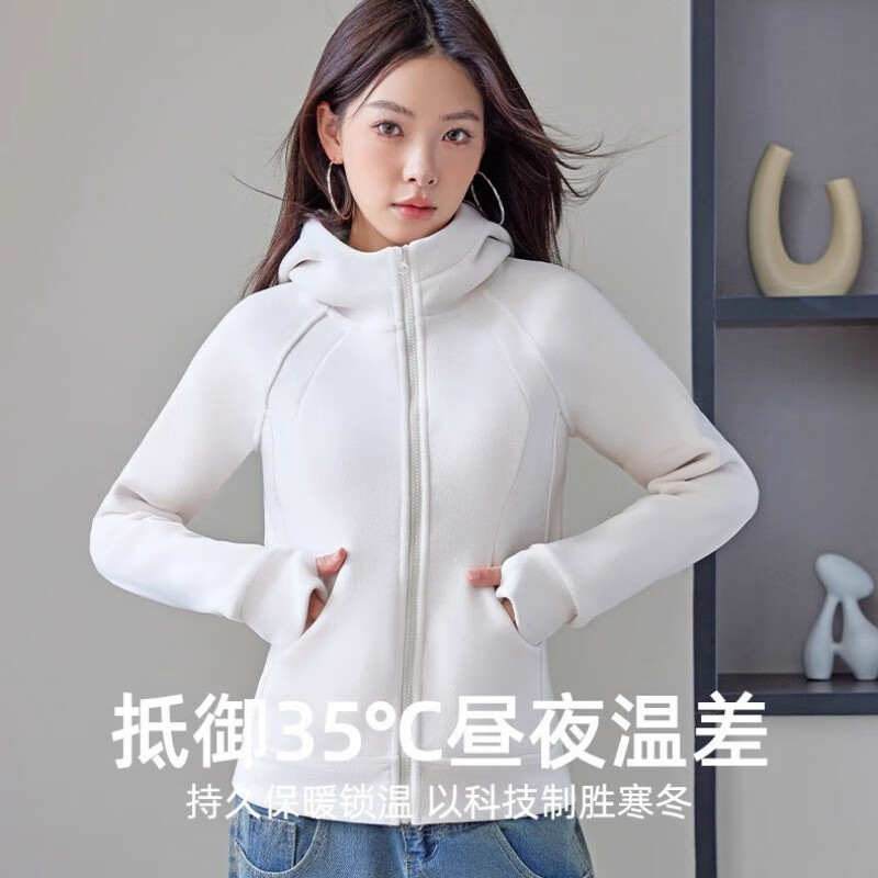 浪莎摇粒绒卫衣女修身外套春秋款2025年防风保暖小个子休闲运动上衣 高级黑【保暖不臃肿】 L (120-140斤)