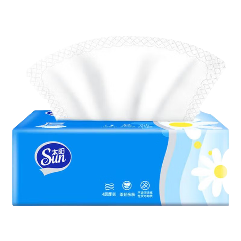太阳（Sun）柔韧亲肤面巾纸抽纸纸巾餐巾纸层便携式4层80抽大规格 4层 80抽*6包