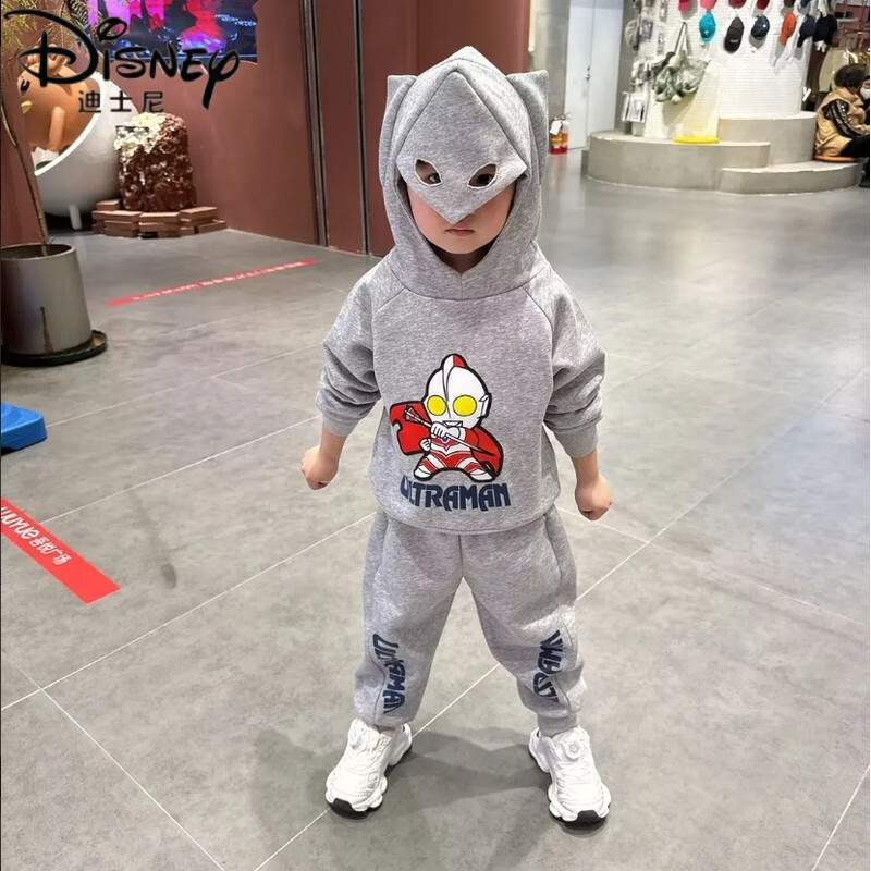 迪士尼（Disney）奥特曼衣服春秋男童纯棉卫衣套装儿童男孩披风运动服两件套潮童装 灰色:送同款披风 110cm 京东折扣/优惠券