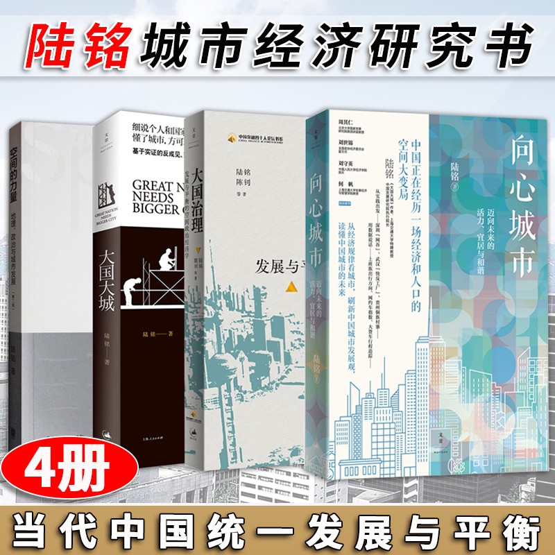 陆铭著作4册 向心城市+大国治理+大国大城+空间的力量 政治经济学 地理、政治与城市发展 社会科学经济研究