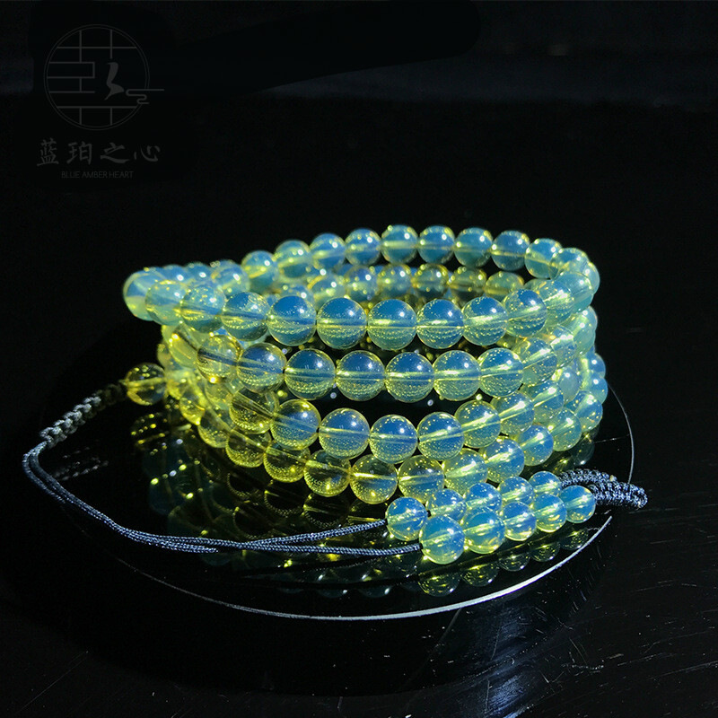 墨西哥蓝珀手串女108 净水琥珀佛珠手链配证书 图片色 支持定制请联系