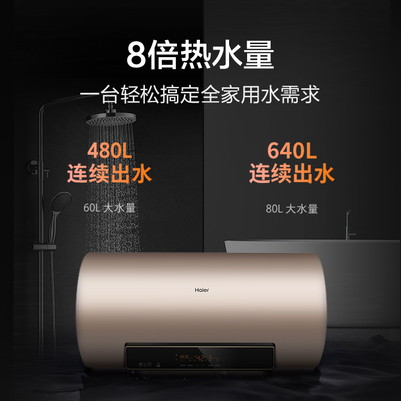 海尔（Haier）60升家用电热水器 专利金刚无缝胆 3D速热加热省时70%开机即洗 EC6005-JX